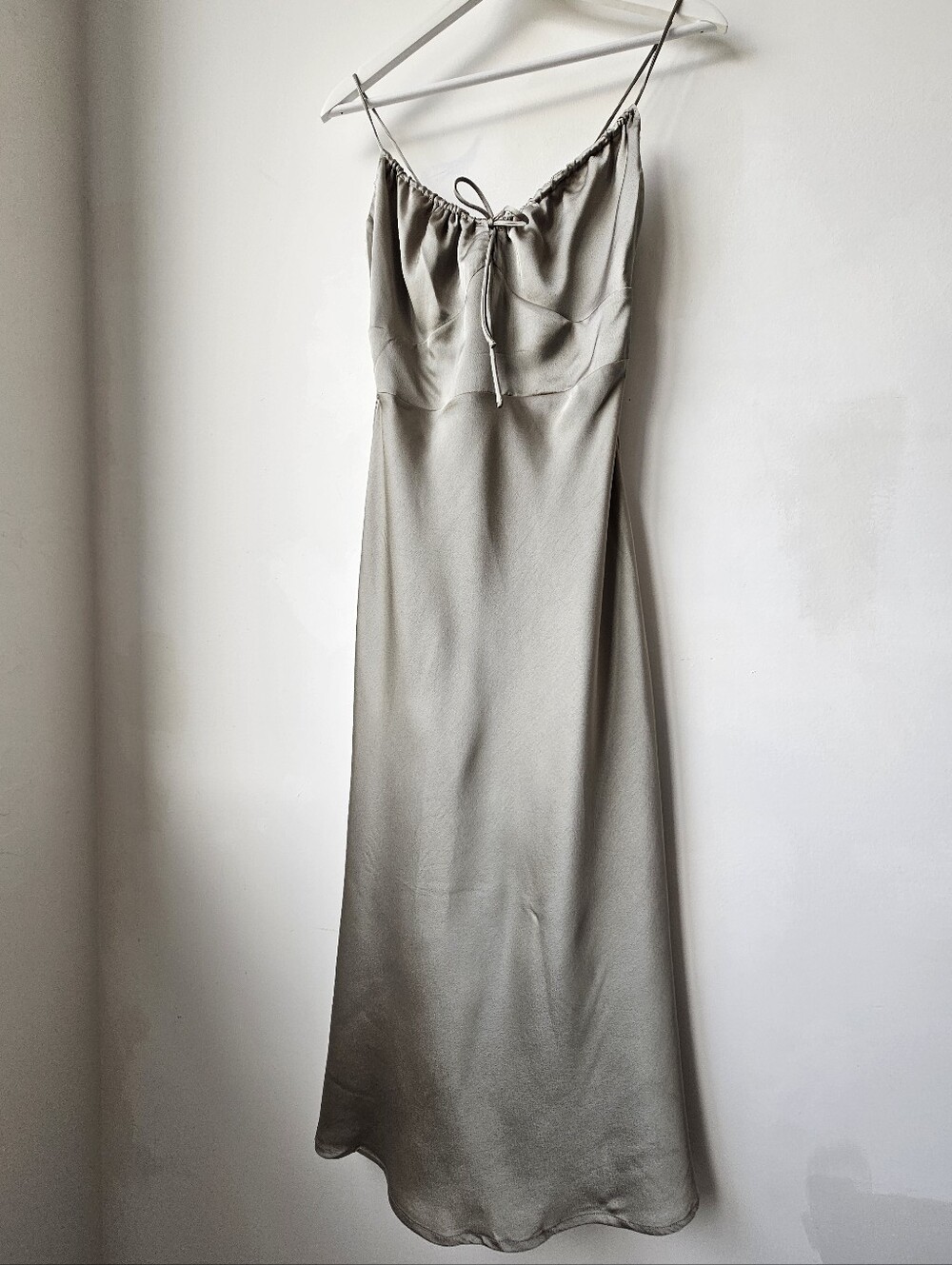 Nwt Silk & Salt Lustrous Taupe Adjustable Tie Slip Dress Flowey